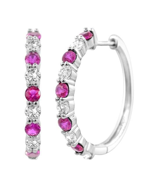 Lab Grown Gemstones White 0.60 Ct. Tw. Lab-Grown Ruby Hoop Earrings