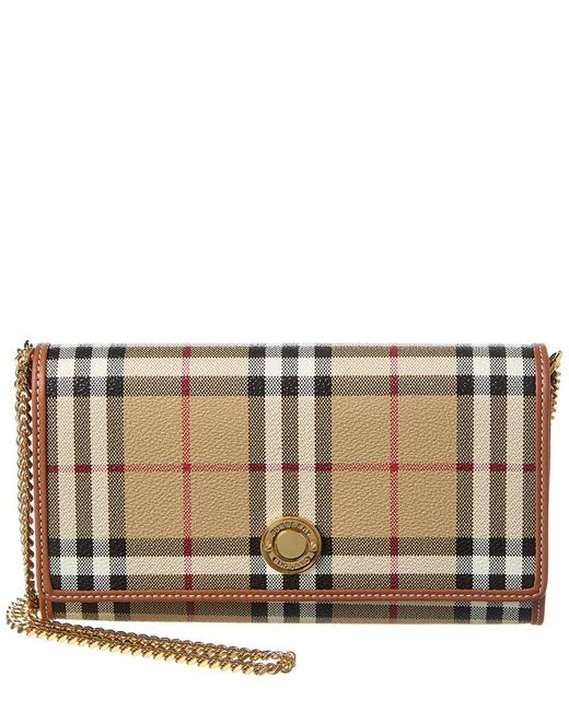 Burberry Brown Check E-canvas & Leather Wallet On Chain