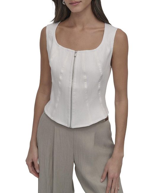 DKNY Gray Zip Front Seamed Vest Top