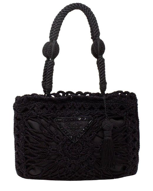 Prada Black Crochet Mini Beaded Logo Bag (Authentic Pre-Owned)