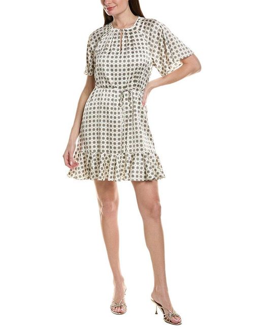 Cece White Split Neck Print Dress