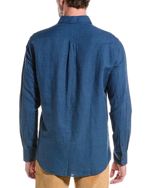 J.McLaughlin Blue Check Jett Linen-blend Shirt for men