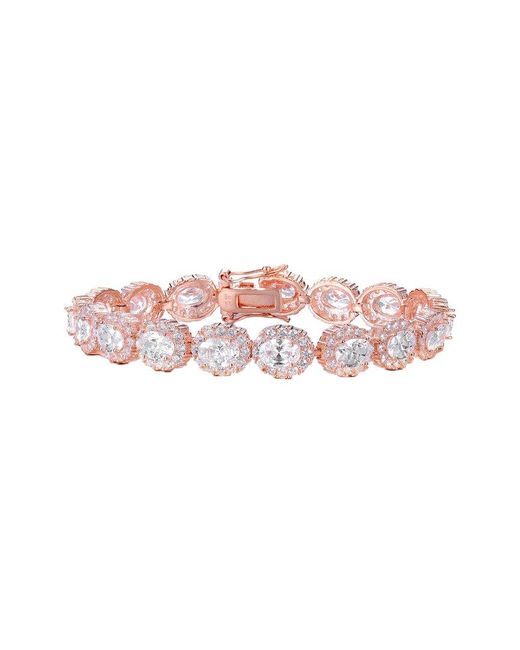 Genevive Jewelry Pink 18k Rose Gold Plated Cz Tennis Bracelet