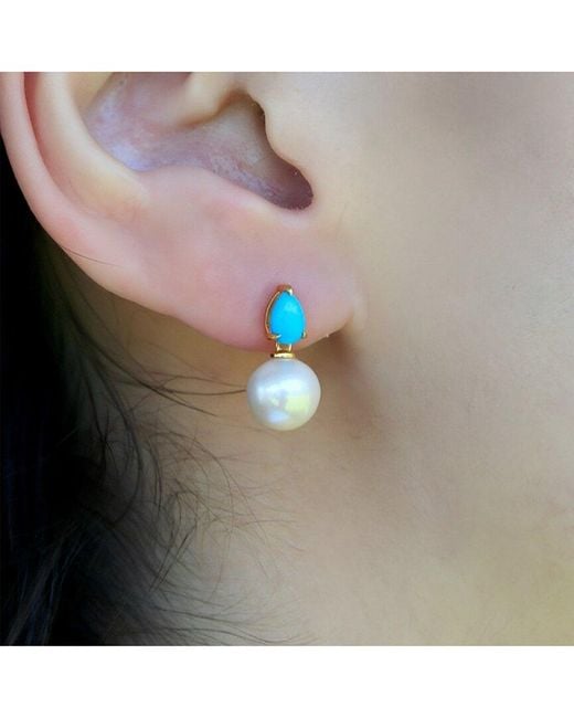 Kai Fine Jewelry Blue 14K 0.80 Ct. Tw. & 8-9Mm Pearl Drop Earrings