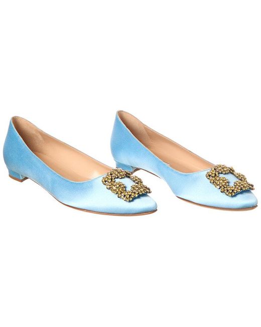 Manolo Blahnik Blue Hangisimu Satin Flat (Authentic Pre-Loved)