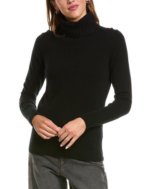 Forte Black Chunky Trim Turtleneck 100% Cashmere Sweater