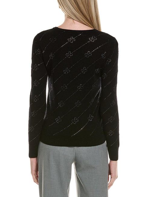 Sofiacashmere Black Heatset Diagonal Floral Wool & Cashmere-Blend Sweater