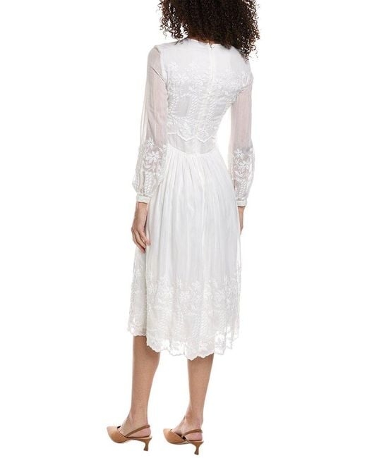 Burberry White Embroidered Silk-blend Midi Dress