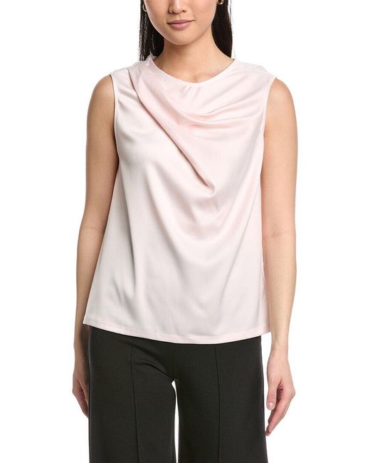 Anne Klein White Mixed Media Pleated Top