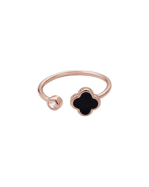 Adornia White 14K Rose Plated Crystal Adjustable Clover Ring