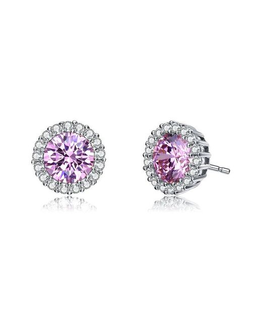 Genevive Jewelry Pink Silver Cz Studs