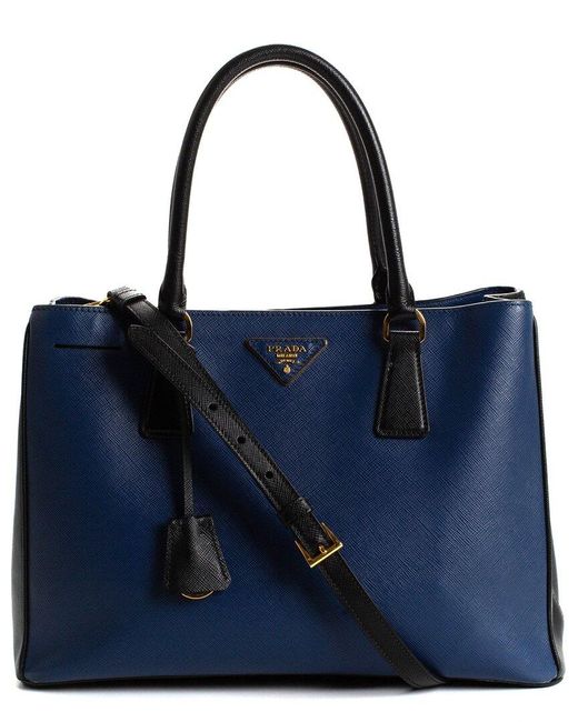 Prada Blue Leather Double Zip Lux Tote (Authentic Pre-Owned)