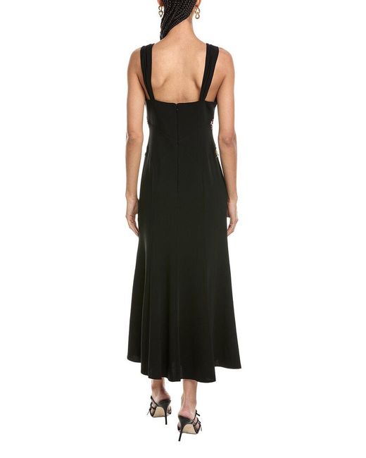 Cinq À Sept Black Floral Mixed Media Andre Midi Dress