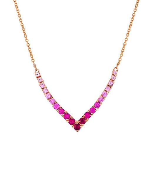 Le Vian Pink Strawberry Ombré 14K Rose 1.00 Ct. Tw. Ruby Sapphire O V-Shape Necklace
