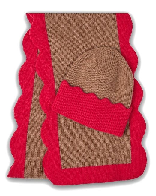 Saachi Red Scallop Trim Knit Scarf