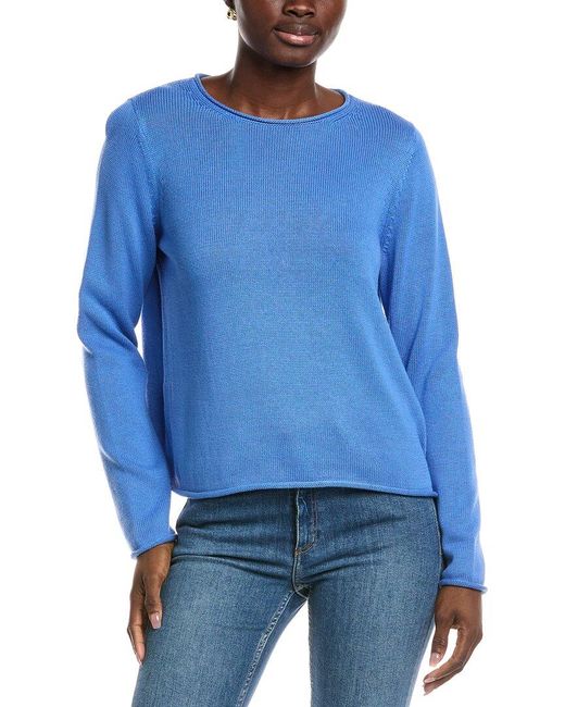Eileen Fisher Blue Jewel Neck Sweater