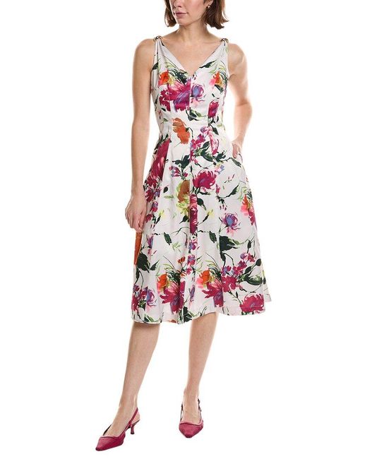 Tahari Red Sleeveless Midi Dress