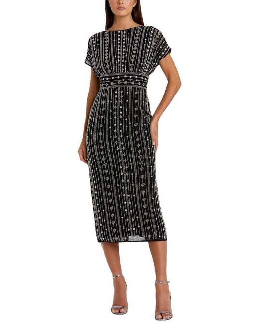 sachin and babi light blue dress 24seven Comfort Apparel Petites Tulip Print V Neck Empire Waist Cap Sleeve  Knee Length Dress main image 0