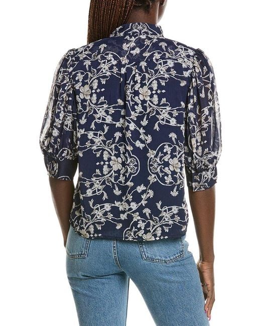 Cece Blue Open Collar Top