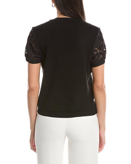 Tahari Black Lace Front Top