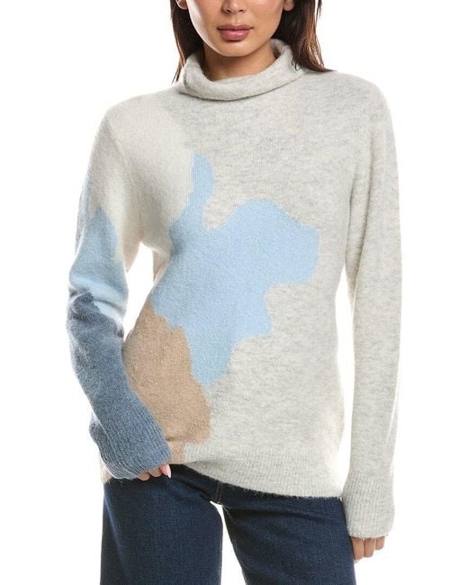 Forte Blue Lofty Intarsia Funnel Neck Alpaca-Blend Sweater