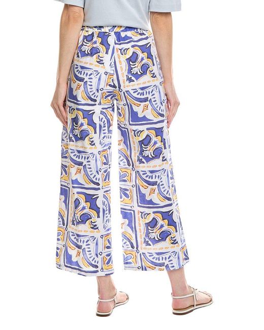 Stella Parker Blue Linen-Blend Asymmetrical Capri Pant
