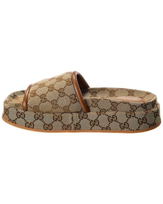 Gucci Brown Dnu Inv Gg Canvas & Leather Platform Slide