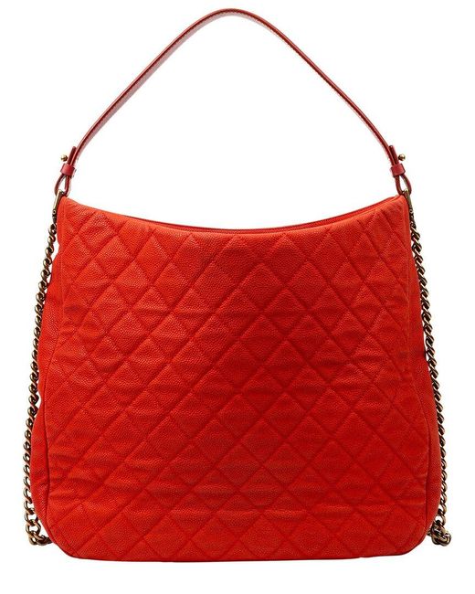Chanel Red Quilted Caviar Leather Shopper Hobo (Authentic Pre-Owned)