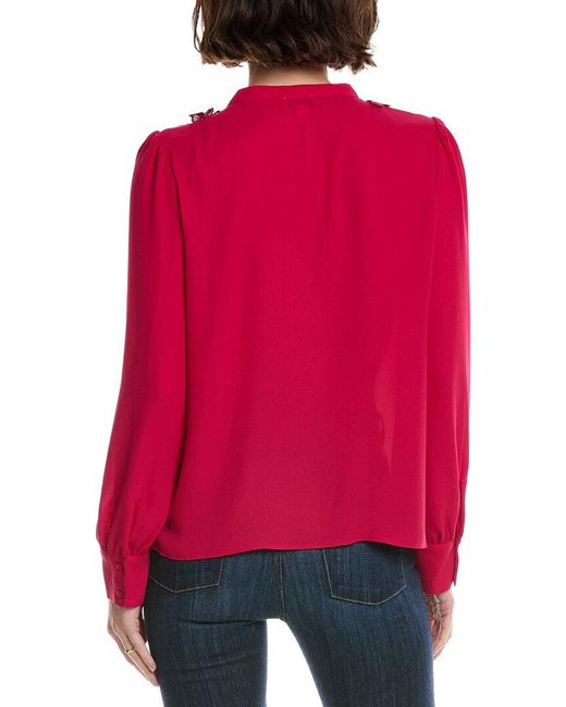 Cece Red Half Placket Floral Lace Top