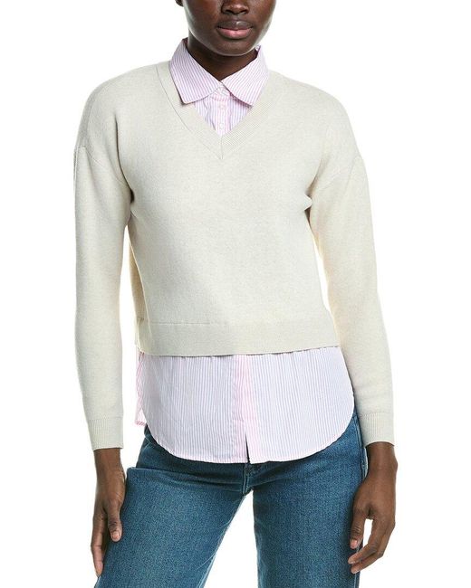 Design History White Stripe Two-Fer Sweater