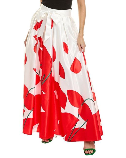 Gracia Red Pleated Satin Maxi Skirt