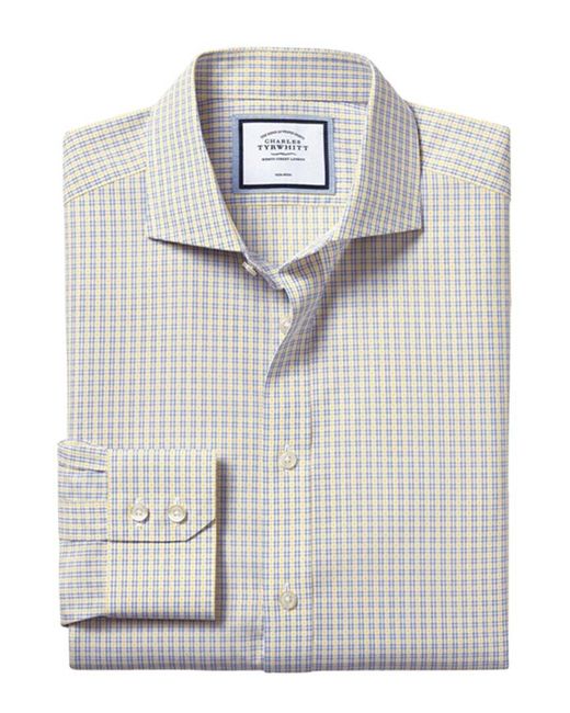 Charles Tyrwhitt Gray Non-iron Poplin Multi Check Slim Fit Shirt for men