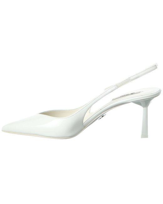 Prada White Logo Leather Slingback Pump