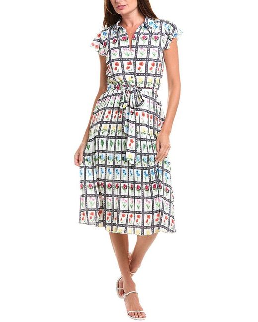Tahari White Flutter Sleeve Midi Dress