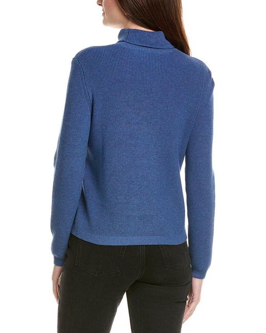 Hannah Rose Blue Shaker Turtleneck Cashmere-Blend Sweater