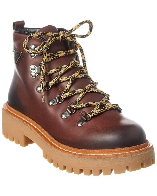 Prada Brown Logo Leather Boot