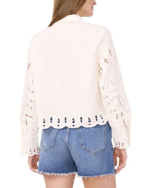 Vince Camuto White Button-Down Linen-Blend Shirt