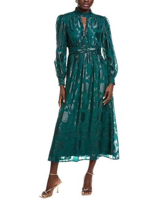 Anne Klein Green Jacquard Lurex Midi Dress