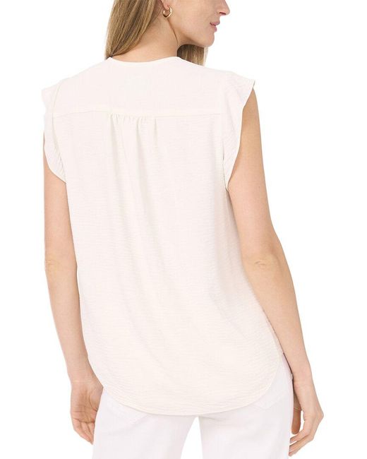 Vince Camuto White V Neck Ruffle Sleeve Blouse