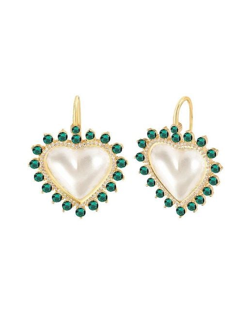 Gabi Rielle Blue Shining Moment 14k Over Silver .98mm Pearl Cz Sweet Pearl Heart Earrings