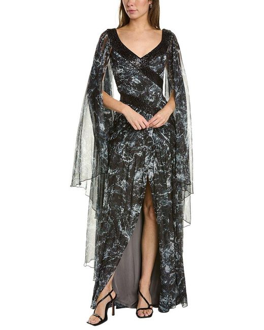Tadashi Shoji Black Cape Sleeve Gown