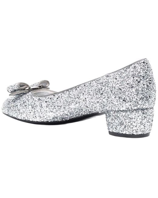 Ferragamo White Glitter Detail Leather Pump