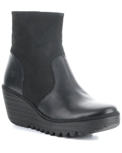 Fly London Black Yuxi Suede & Leather Boot