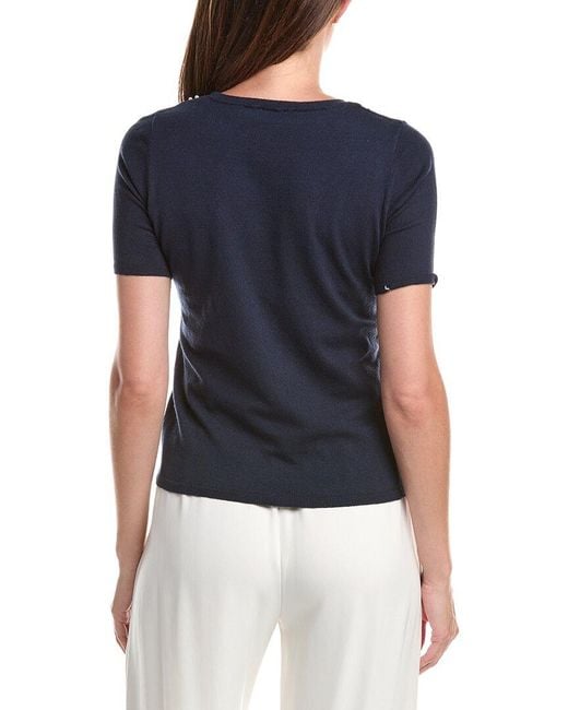 Tahari Blue Bow Embellished Pullover