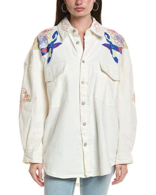 Free People White We The Free Take Flight Embroidered Shirt