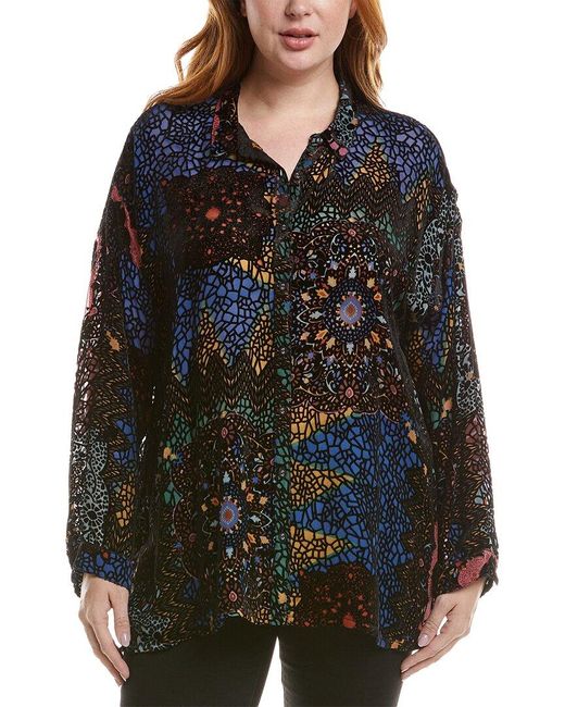 Johnny Was Black Plus Audrey Burnout Velvet Silk-Blend Tunic