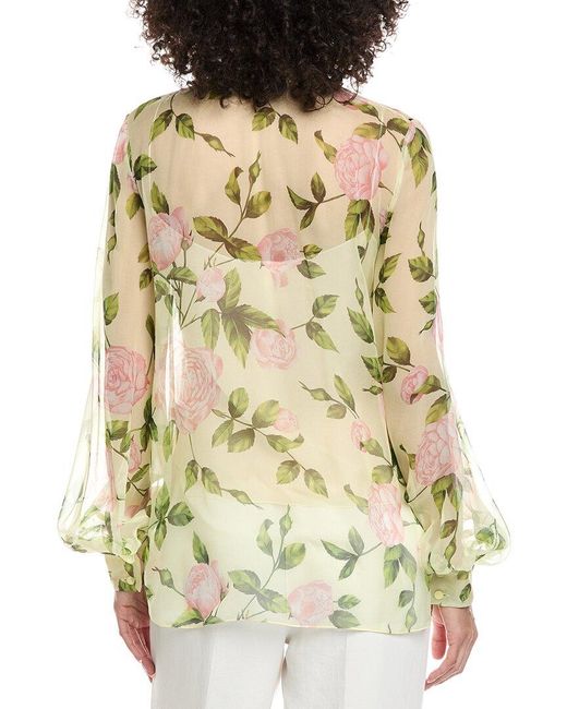 Oscar de la Renta Yellow Tie-Detail English Roses Silk Top