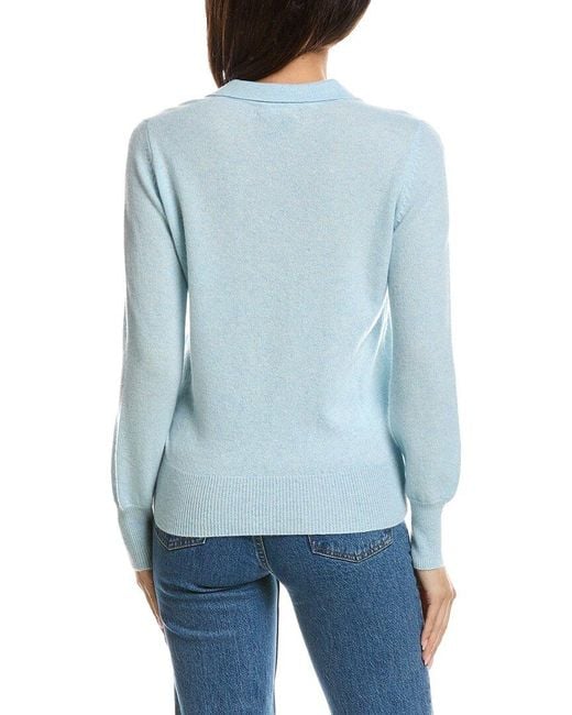 Forte Blue Split Neck Cashmere Polo Sweater