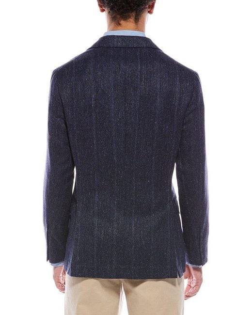 Brunello Cucinelli Blue Linen, Silk, & Wool-Blend Blazer for men