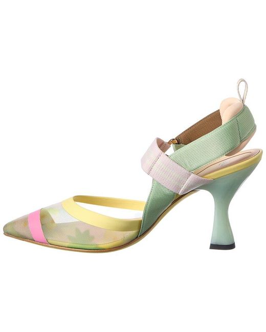 Fendi Metallic Colibri Ff Mesh & Leather Slingback Pump